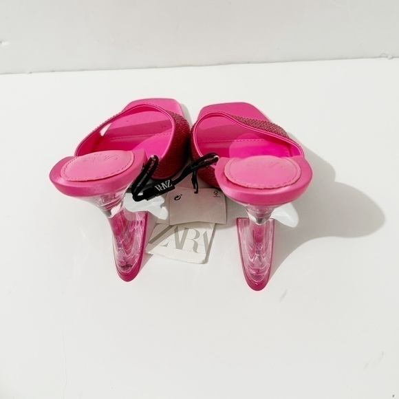 Zara Hot Pink Methacrylate Heeled Sandals NWT - Picture 6 of 8
